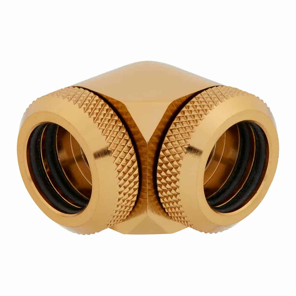 (image for) Corsair Hydro X XF Gold Brass 14mm Hardline 90° Compression Fittings - Twin Pack